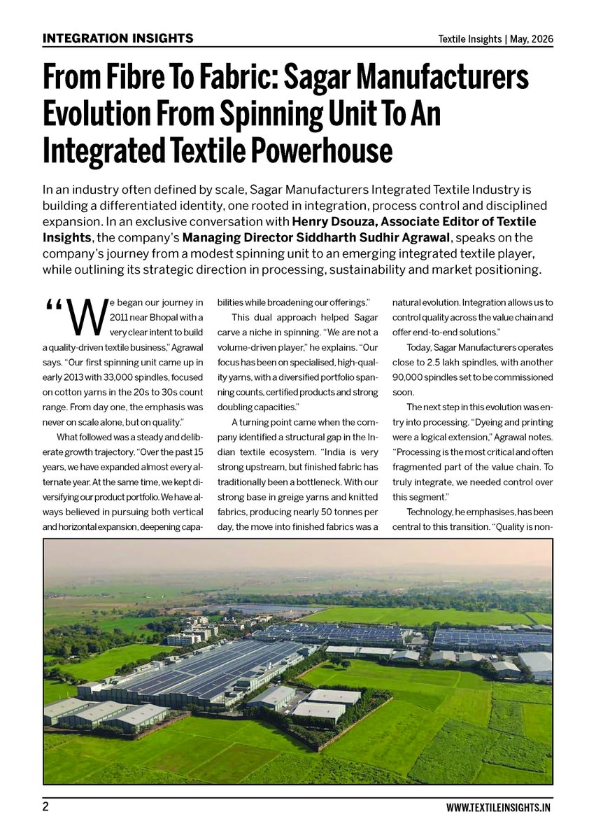 SagarYarn's tweet photo. From Fibre to Fabric: Sagar Manufacturers' Evolution from Spinning Unit to an Integrated Textile Powerhouse - An Exclusive Conversation with Mr. Siddharth Sudhir Agrawal, Managing Director, Sagar Group.

🌐 Visit: https://t.co/ni2fi51PIK https://t.co/D7UnIQDS4K