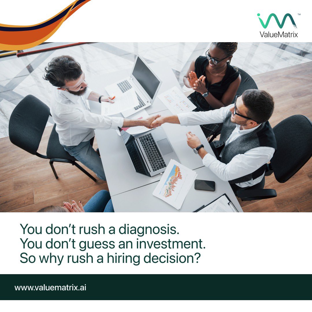 ValueMatrix_AI's tweet photo. You don’t rush a diagnosis or an investment.
So why rush hiring?
Better decisions come from deeper understanding.
#FutureOfWork #ValueMatrixAI https://t.co/sTZWdneGs8