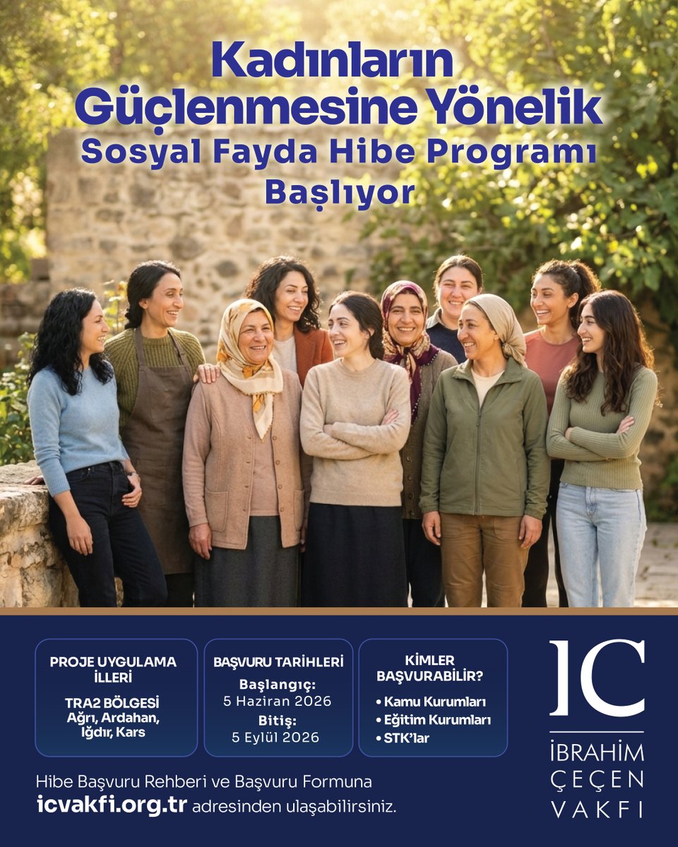 ibrahimcecenvkf's tweet photo. Kadınların Gücü, Toplumsal Faydaya Destek

#İbrahimÇeçenVakfı olarak, TRA2 Bölgesi’nde (Ağrı, Ardahan, Iğdır, Kars) kadınların toplumsal ve ekonomik hayata katılımını desteklemek amacıyla “Kadınların Güçlenmesine Yönelik Sosyal Fayda Hibe Programı”nı başlatıyoruz. https://t.co/nRtQGflr4u