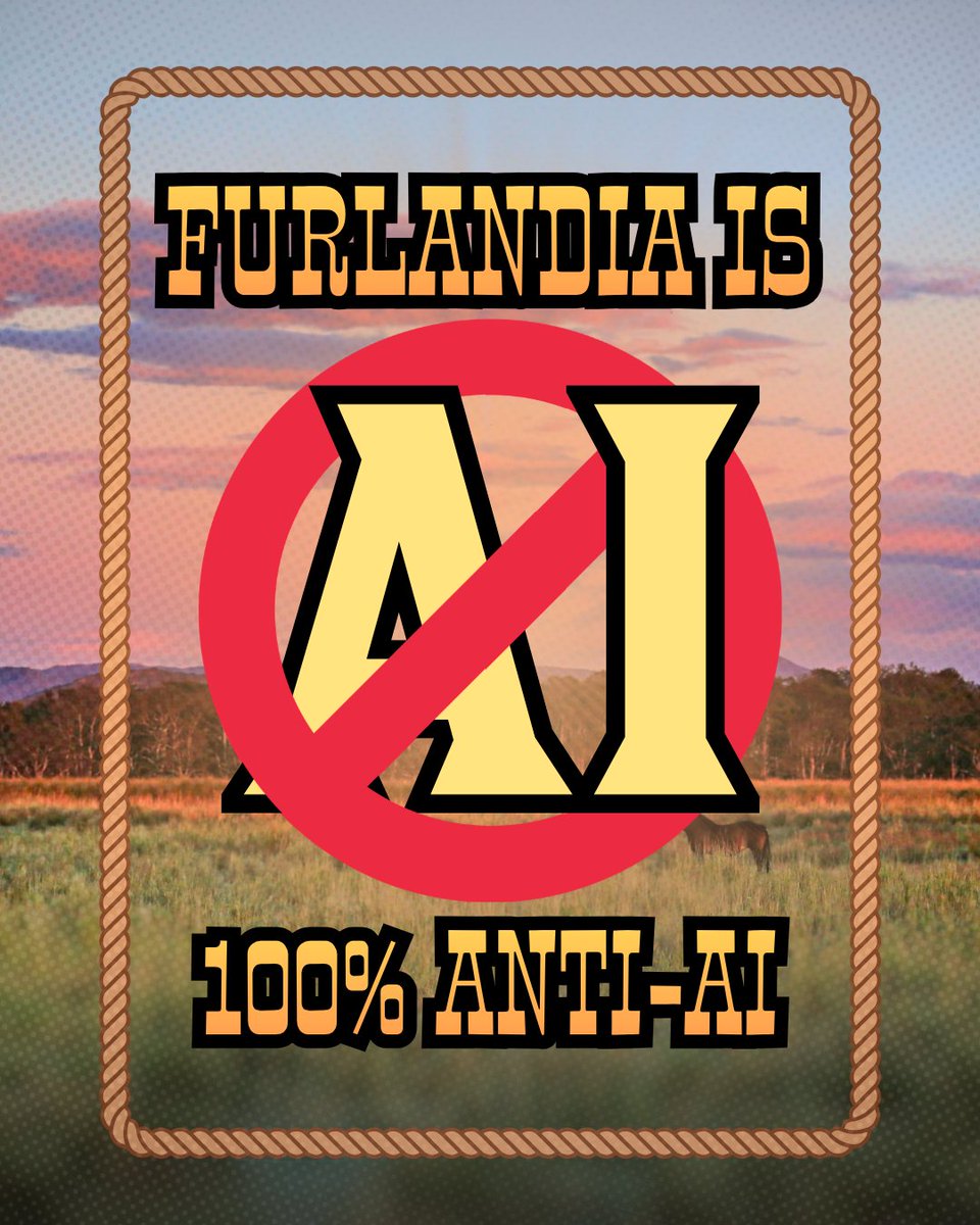 Furlandia's tweet photo. Furlandia is Anti-AI.

We don't condone, support, or tolerate the use of AI. All of our artwork is created by talented artists. All of our graphic design is created by skilled graphic artists using Canva, Photoshop, and Illustrator.

Furlandia is, and always will be, Pro-Artist. https://t.co/lx8Et32MVh