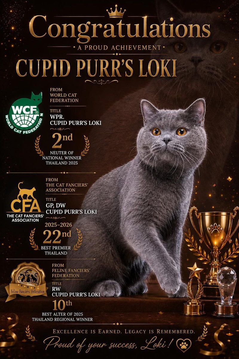 moowiwan's tweet photo. ใช้เวลาเกือบ1ปีในการประกวดแมว ชื่อน้อง Cupid Purr's Loki #โลกิแมวบูด
กะประกวดเล่นๆ แต่ไปๆมาๆ พาแมวได้ตำแหน่งสูงสุดของ3สมาคม
#WCF World Premier 2nd Thailand
#CFA Grand Premier 22nd Thailand
#FFF 10th Thailand
ก็ไม่คิดว่าจะมาไกลขนาดนี้ 😅 
หายจากการติ่งไปคลุกวงการแมว🐱 https://t.co/XpGDGjxC3T