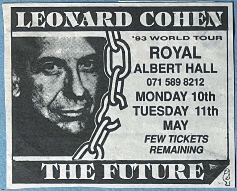 OTD #leonardcohen #alberthall #thefuture 1993 - Leonard Cohen at