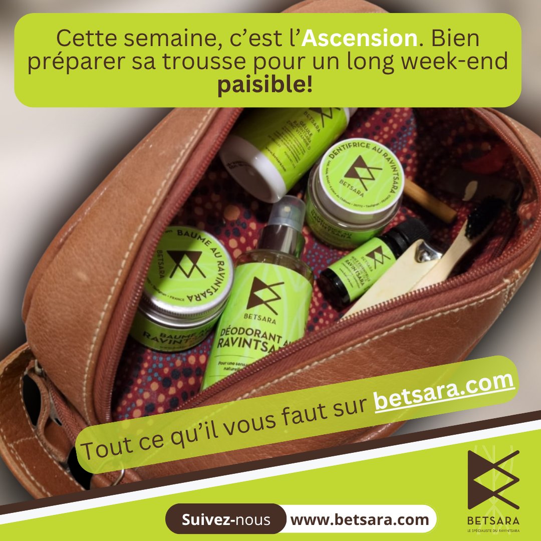 BetsaraFrance's tweet photo. Ce Jeudi, c'est l'Ascension. Sans doute un long week-end qui se profile.

Soyez prêt pour ces 3 jours paisible. Betsara vous accompagne avec sa large gamme de produits bio, prêt à l'usage.

Découvrez les sur https://t.co/3VoXAoV9bY

#Betsara #Produitsbio #Naturel #LongWeekEnd https://t.co/xTb1SGOxrF
