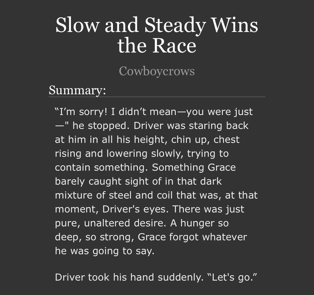 Oftendreams's tweet photo. A driver/grace one shot I wrote up in the middle of the night if anyone’s interested #drivinglesson #driverxgrace https://t.co/DYsANXSie6