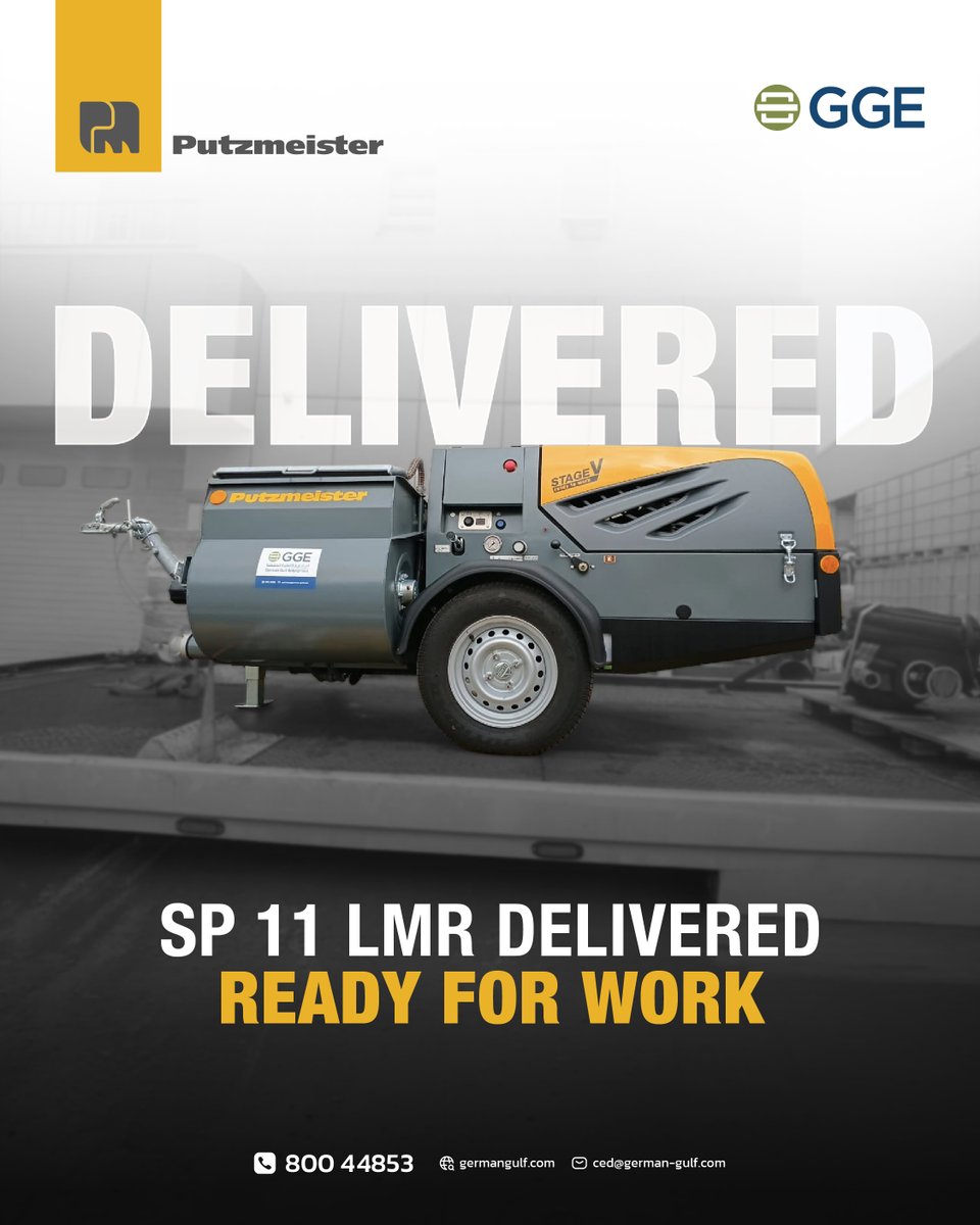 eliability delivered. ✅

Putzmeister SP 11 LMR Stage V – delivered and ready.

Need a plastering machine? Contact German Gulf.

📞 800-GGULF

#Putzmeister #SP11LMR #GermanGulf