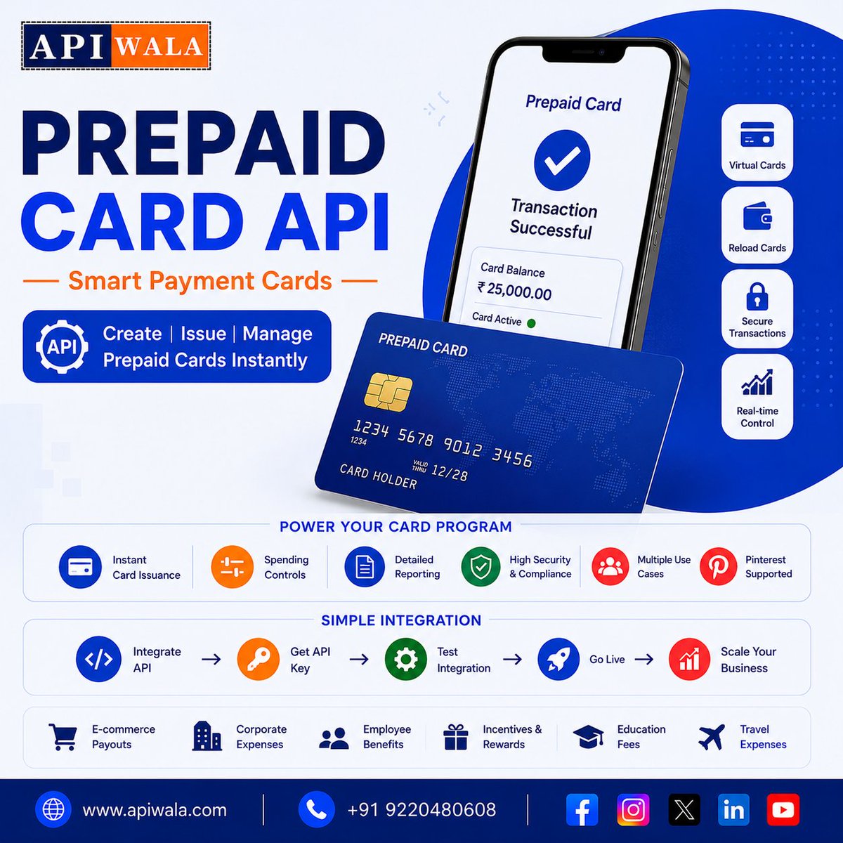 apiwala's tweet photo. 💳 Transform digital payments with the advanced Prepaid Card API by APIWALA!
. 🚀✨ Smart Payment Cards🌐 https://t.co/BBXFwXzQ8j
📞 +91 9220480608 #APIWALA #PrepaidCardAPI #DigitalPayments #PaymentAPI #SmartCards #FintechIndia #APIIntegration #SecurePayments #CardSolutions https://t.co/VtSrmirlMO