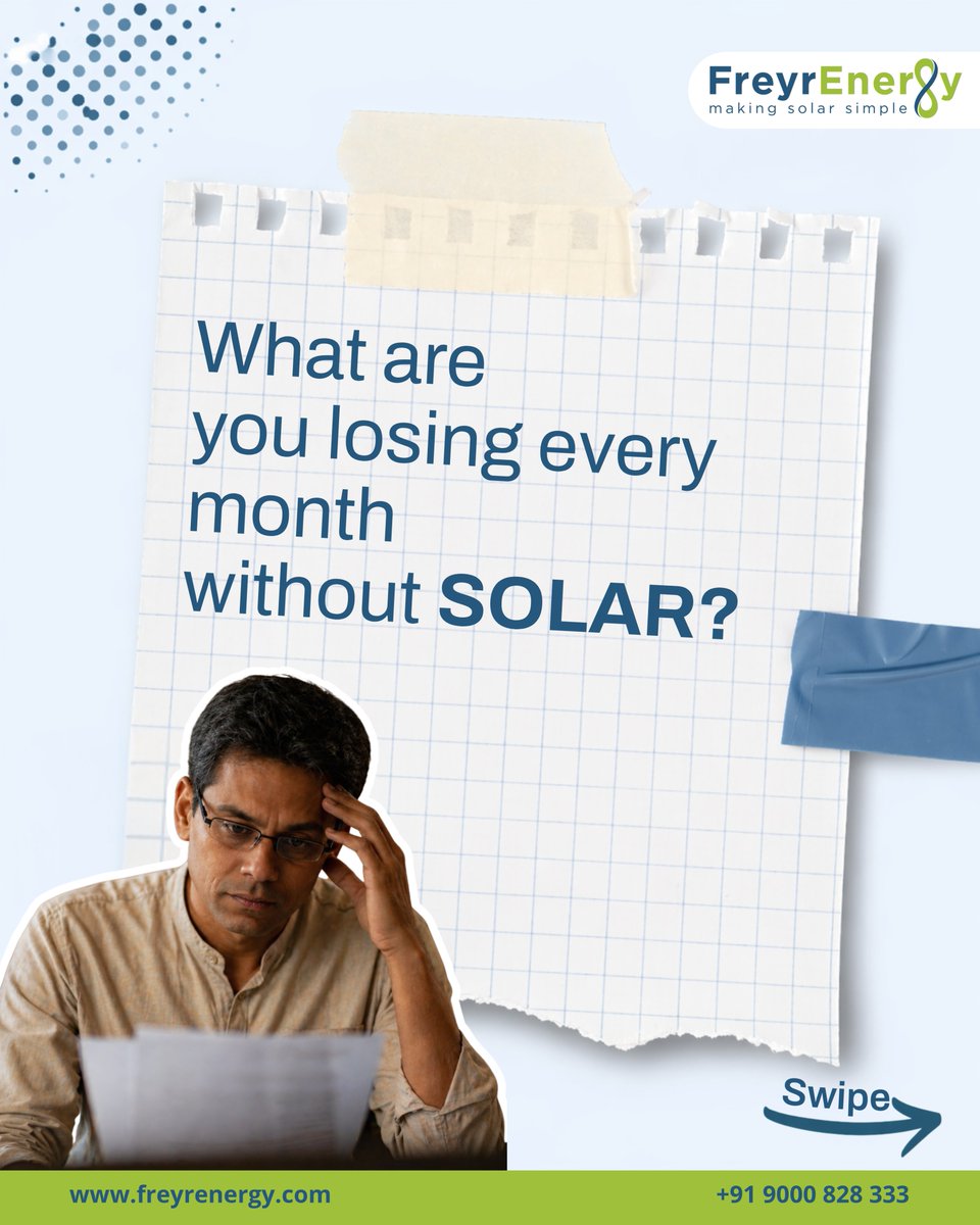 FreyrEnergy's tweet photo. 𝐖𝐡𝐚𝐭 𝐚𝐫𝐞 𝐲𝐨𝐮 𝐫𝐞𝐚𝐥𝐥𝐲 𝐥𝐨𝐬𝐢𝐧𝐠 𝐞𝐯𝐞𝐫𝐲 𝐦𝐨𝐧𝐭𝐡 𝐰𝐢𝐭𝐡𝐨𝐮𝐭 𝐬𝐨𝐥𝐚𝐫?
Every electricity bill you pay is money gone — no returns, no ownership, no long-term value.
📞 9000 828 333
🌐 https://t.co/DGM7yAfwWt

#FreyrEnergy #MakingSolarSimple #SolarEnergy https://t.co/01rfGbAslR
