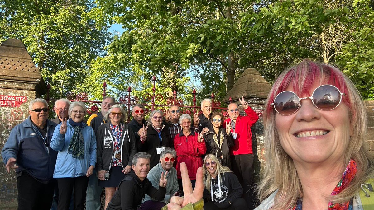 BeatlesWalk's tweet photo. Our guests absolutely loved the Lennon-style glasses they were given — and with our brilliant guide Claire leading the way, it turned into one of the funniest and most memorable photo stops of the tour!

Peace signs, big smiles and plenty of Beatles magic at Strawberry Field ✌️ https://t.co/TyTmo3nlQ1