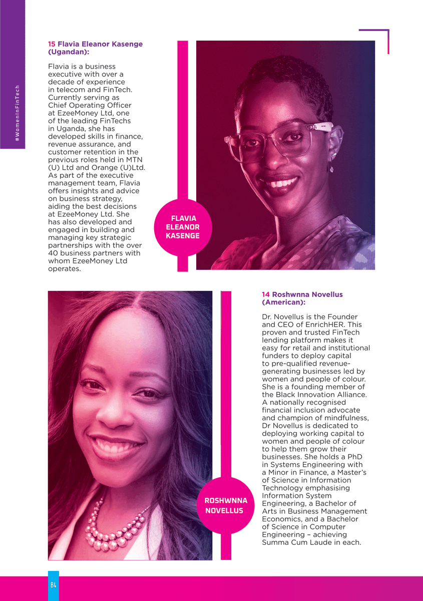 hipipo's tweet photo. As we count down to the 2027 edition of the #WomenInFinTech Magazine, we celebrate the remarkable women who shaped the last #100WomenInFinTech edition.
Meet @Eleanor_Flav whose leadership in telecom and FinTech continues to drive innovation, strategic partnerships, and financial inclusion in Uganda.
We also recognize @DrRoshawnna, Founder & CEO of @iEnrichHER, a FinTech platform empowering women and people of colour with access to growth capital while championing financial inclusion globally.
These leaders remind us that Women in FinTech are transforming industries, empowering communities, and redefining the future of finance across Africa and beyond.
https://t.co/gz0MCInULo
#IncludeEveryone #LevelOneProject