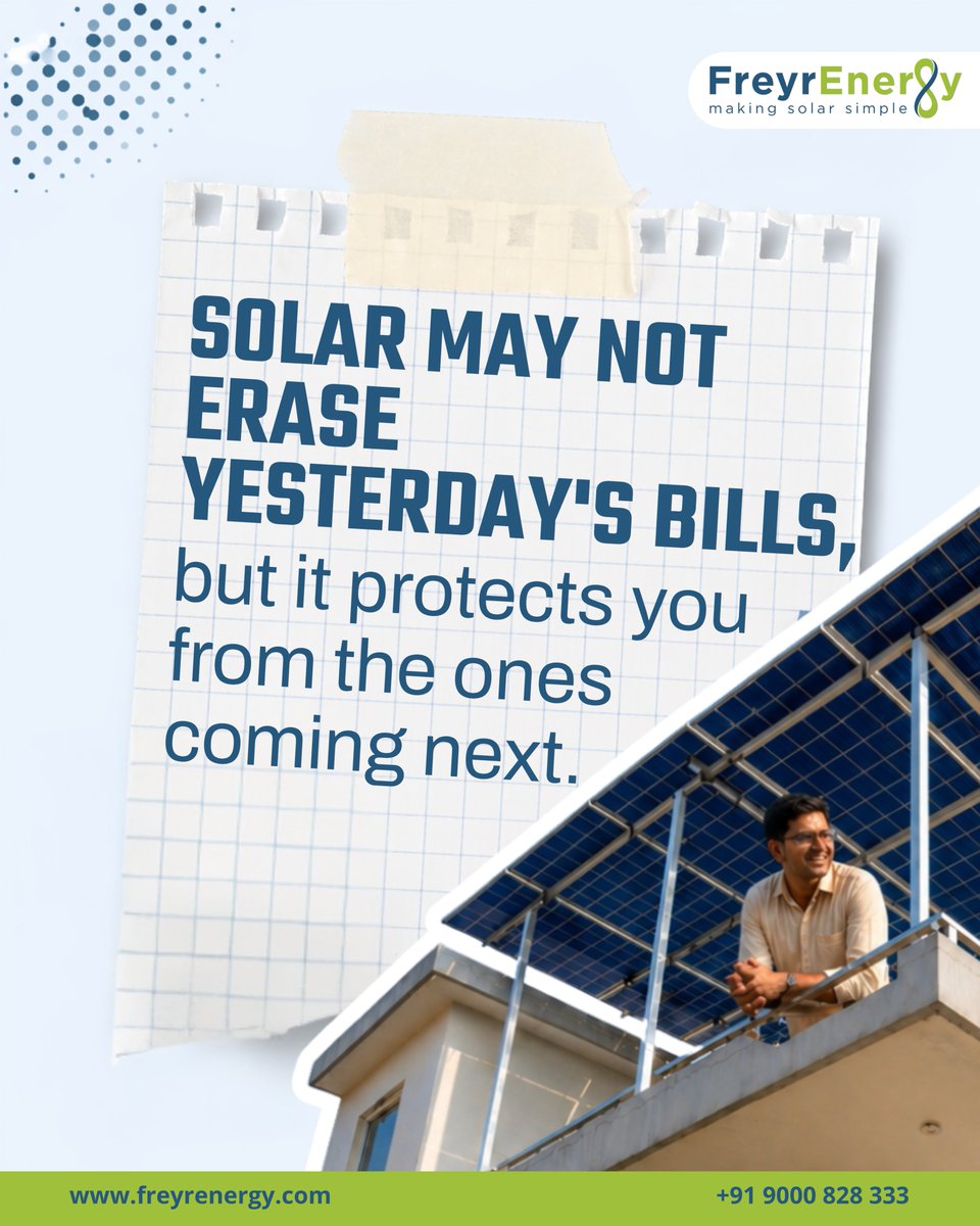 FreyrEnergy's tweet photo. 𝐖𝐡𝐚𝐭 𝐚𝐫𝐞 𝐲𝐨𝐮 𝐫𝐞𝐚𝐥𝐥𝐲 𝐥𝐨𝐬𝐢𝐧𝐠 𝐞𝐯𝐞𝐫𝐲 𝐦𝐨𝐧𝐭𝐡 𝐰𝐢𝐭𝐡𝐨𝐮𝐭 𝐬𝐨𝐥𝐚𝐫?
Every electricity bill you pay is money gone — no returns, no ownership, no long-term value.
📞 9000 828 333
🌐 https://t.co/DGM7yAfwWt

#FreyrEnergy #MakingSolarSimple #SolarEnergy https://t.co/01rfGbAslR
