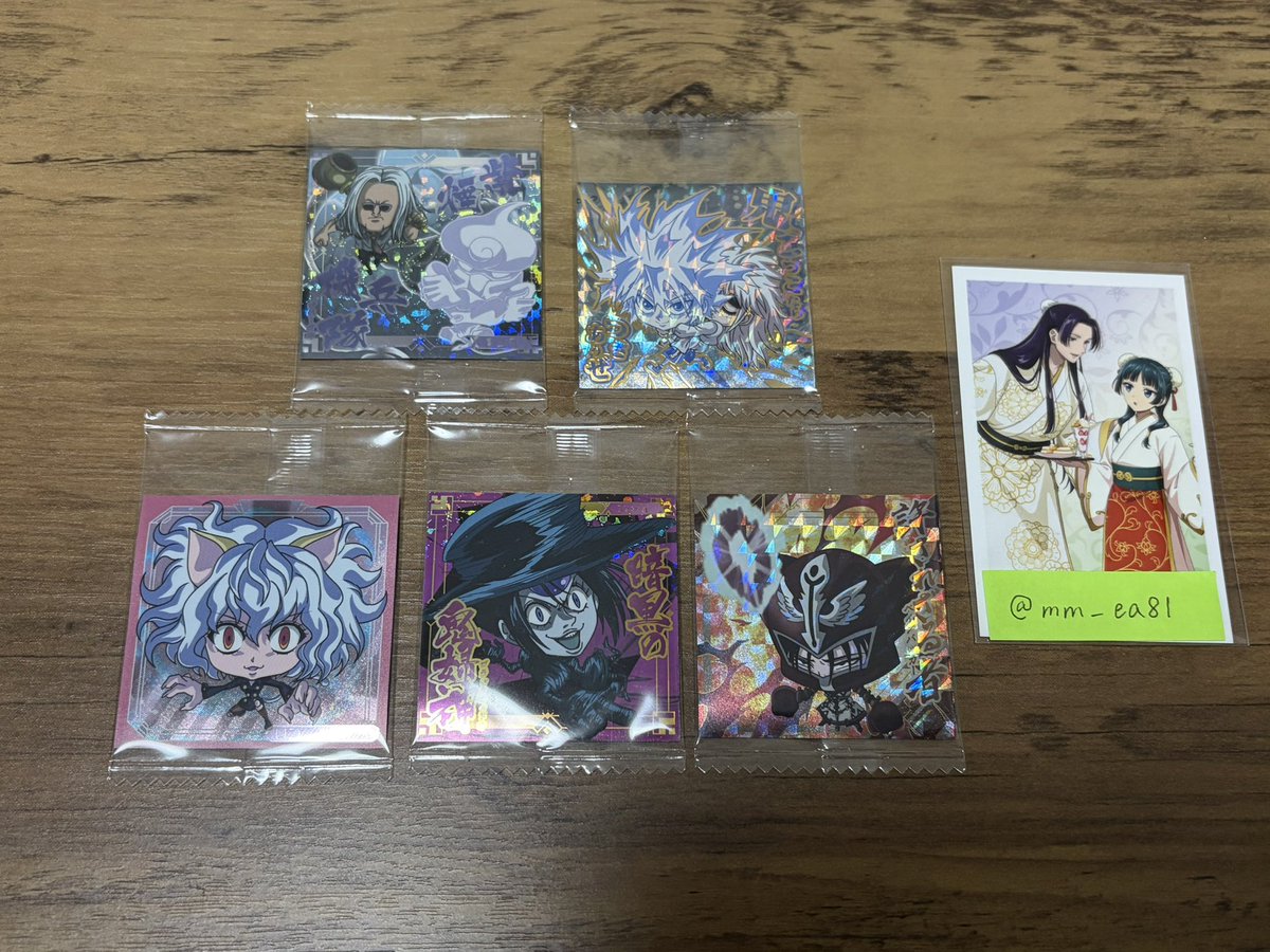 mm_ea81's tweet photo. 【交換】HUNTER×HUNTER にふぉるめーしょんウエハース vol9 ハンターハンター

譲→画像1枚目
モラウ、キルア＆コムギ、ピトー、パーム、フェイタン

求→ゴン(画像2枚目💖)
特に、ゴンさん、パーム＆ゴンを求めております。

📮郵送希望

検索からも大歓迎です！
よろしくお願いいたします🙇🏻‍♀️ https://t.co/ombWcOzVch