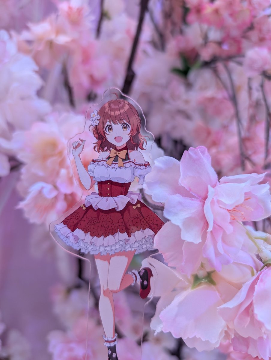 Taccarin's tweet photo. Bought the Saki Ume and Rinami acrylic stands at both #よみうりランド and HANA BIYORI. Their floral dress is so pretty! #学マス
花柄のドレス、本当に可愛いですね！ https://t.co/uBSoAi8GjC