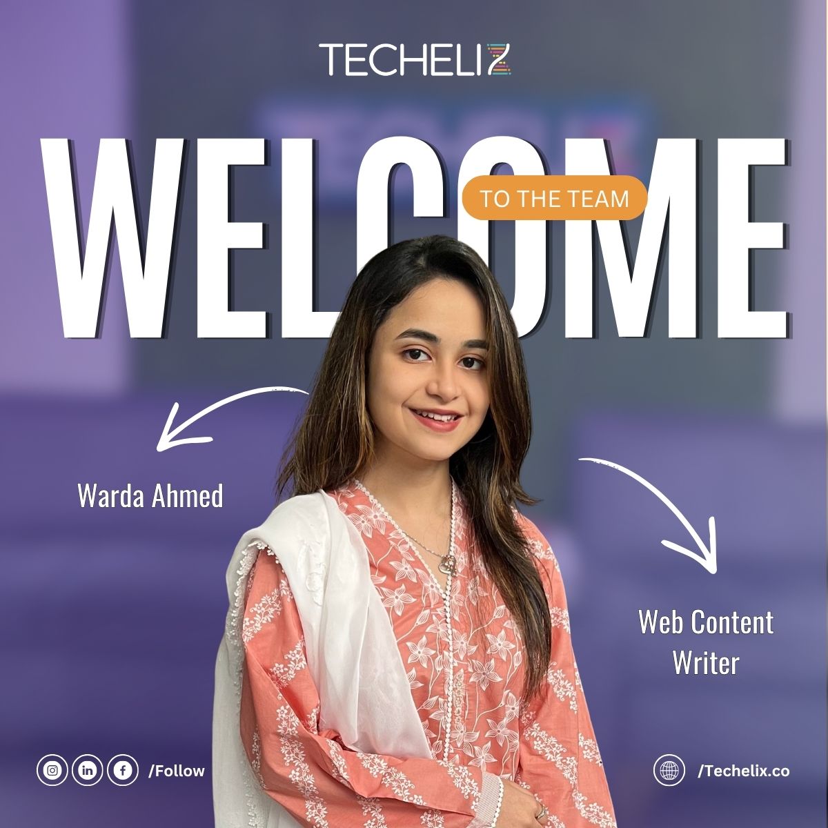 tec_helix's tweet photo. Big welcome to Warda Ahmed, our new Web Content Writer! 📝✨

Happy to have you with us, Warda! 🤝

Learn more about us at https://t.co/7ag2oNkqmU

#Techelix #NewTeamMember #WebContentWriter #ContentMarketing #TechWriting #JoinTheTeam #DigitalContent #GrowthMindset https://t.co/TDAR2Lu80O