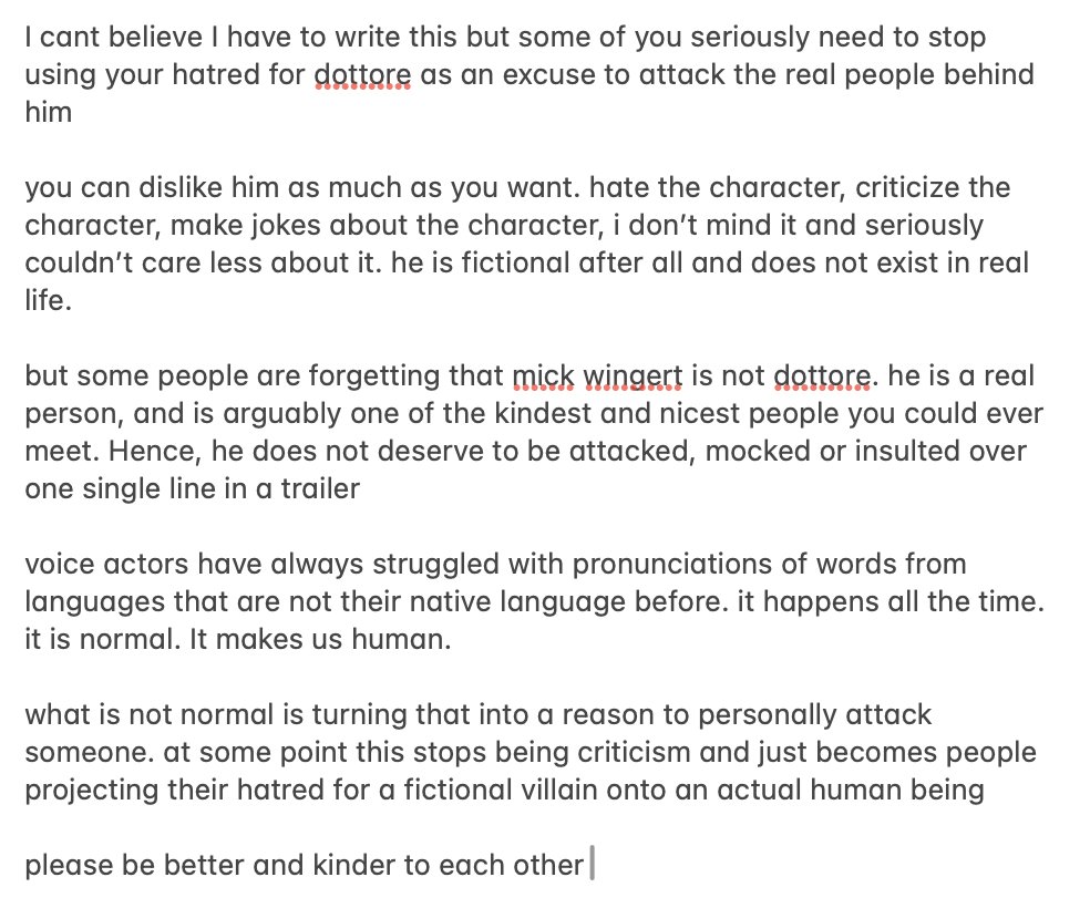 about the current situation regarding dottores en voice actor, mick wingert: