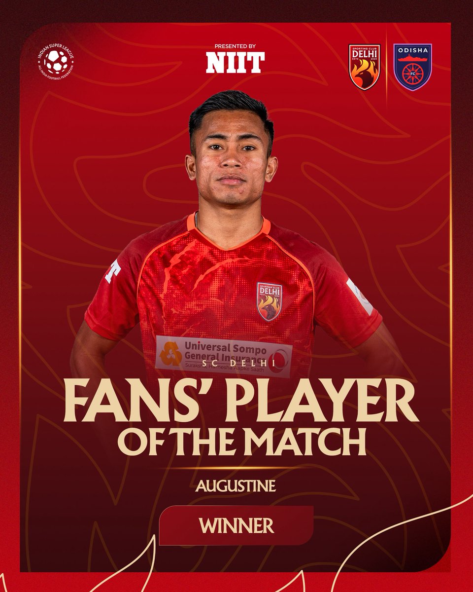 OfficialSCDelhi's tweet photo. Your SC Delhi Fans’ Player of the Match, Augustine. 🙌🏻🐦‍🔥

#SportingClubDelhi #SCDelhi #AbDilliKiBaari #SCDOFC #ISL12

{ Sporting Club Delhi, SCD vs OFC, Sporting Club Delhi vs Odisha FC, ISL 12 } https://t.co/qFenq6u80I
