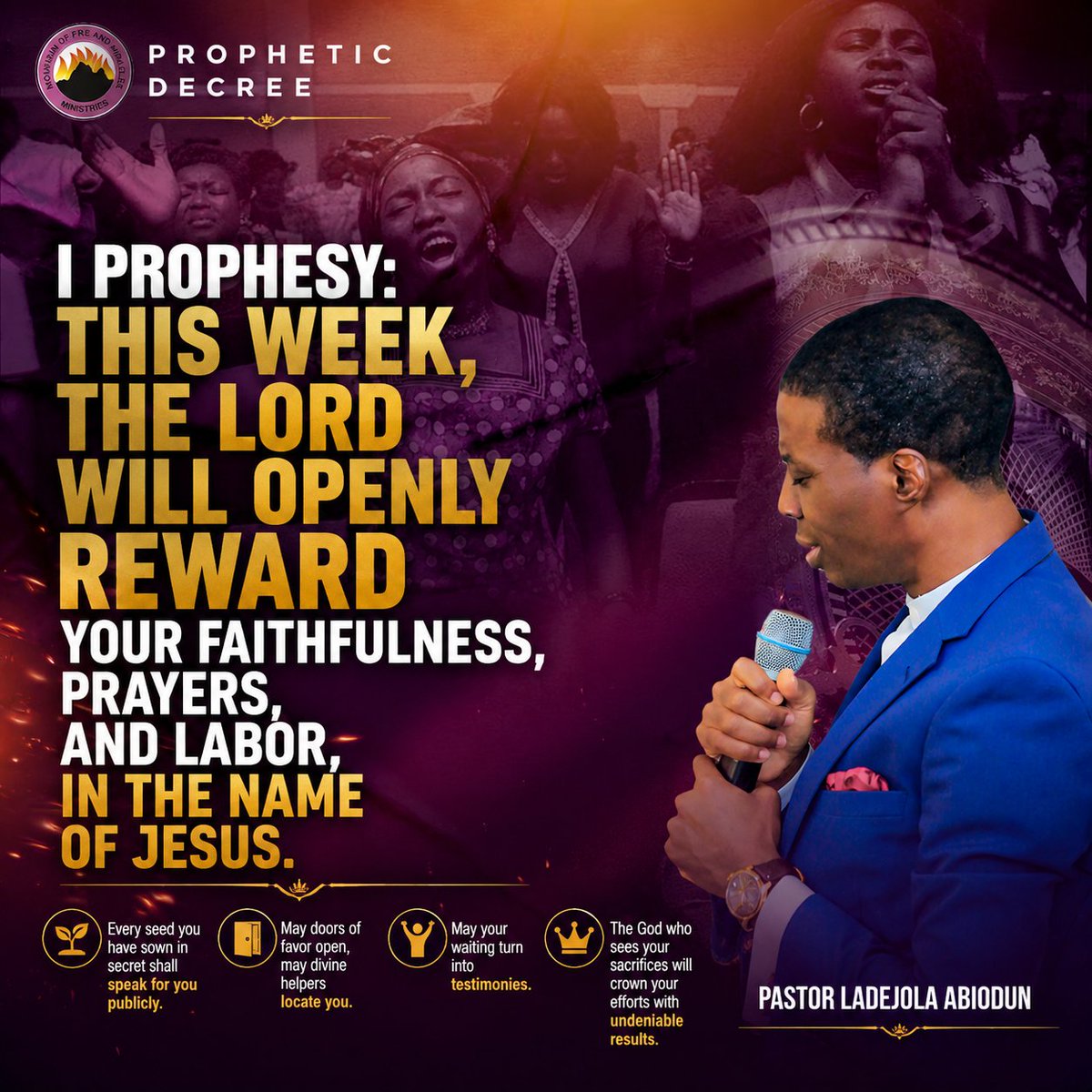 AbiodunLadejola's tweet photo. I prophesy: this week, the Lord will openly reward your faithfulness, prayers, and labor, in the name of Jesus.
Amen.๐ฅ
#OpenRewards #PropheticPrayers #DivineReward #OpenDoors #JesusAnswers #PrayerDeclaration
#WeekOfRewards #FaithAndVictory #MFMPrayers #pastorladejolaabiodun https://t.co/PrPIIfYkuH