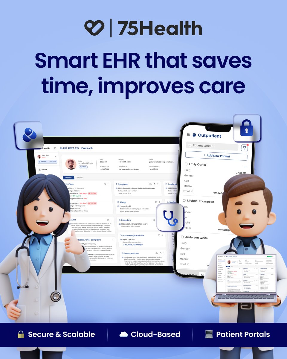 75Health's tweet photo. 🏥✨ Smarter healthcare starts with the right EHR.

#75Health #EHR #HealthcareTechnology #DigitalHealth #CloudEHR #PatientCare #HealthTech #MedicalSoftware #HealthcareInnovation https://t.co/Qn6RJFRkVi