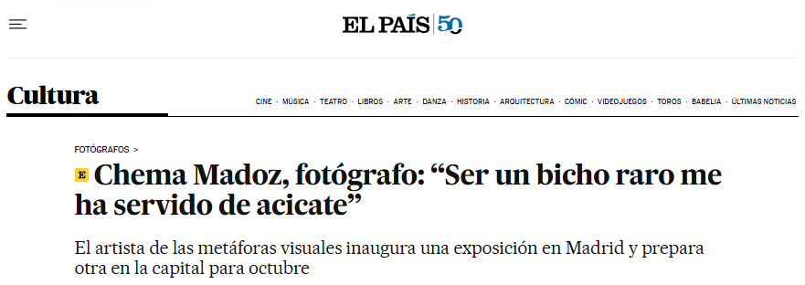 Futaugas's tweet photo. Una exposición en Madrid y otra en la capital.
@m_horno @EnsaladaPalabra @OstrasQuePerlas @jjodcas @jruizdd @DefCastellano @DelLinguistico @erprofedelengua @PatiOrtografico #ElPaís #Cultura #Chema #Madoz. https://t.co/Wt8GRbILlT