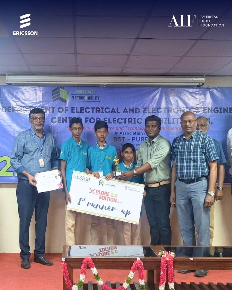 AIFoundation's tweet photo. Students secure 3rd place at the ELECTRO 3.0 Expo at @SRM_Univ. Powered by STEM learning, students are not just learning technology—they’re building it through coding, experimentation, and problem-solving this #NationalTechnologyDay @ericsson India #VigyanTech2026 #STEMEducation https://t.co/Mh99SQXhiC