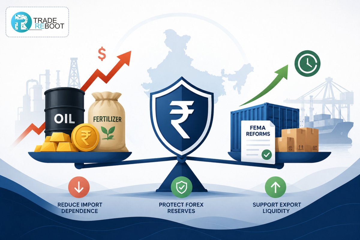 trade_reboot's tweet photo. Oil >$100, ₹95/$: India is tightening import reliance while easing FEMA for exporters. Focus: cut oil/gold/fertilizer pressure, boost export liquidity, protect cash flow. Macro shocks hit margins fast—trade finance agility is now a necessity #TradeReboot #IndiaTrade Act now. Go! https://t.co/rjJ1o6ARq2
