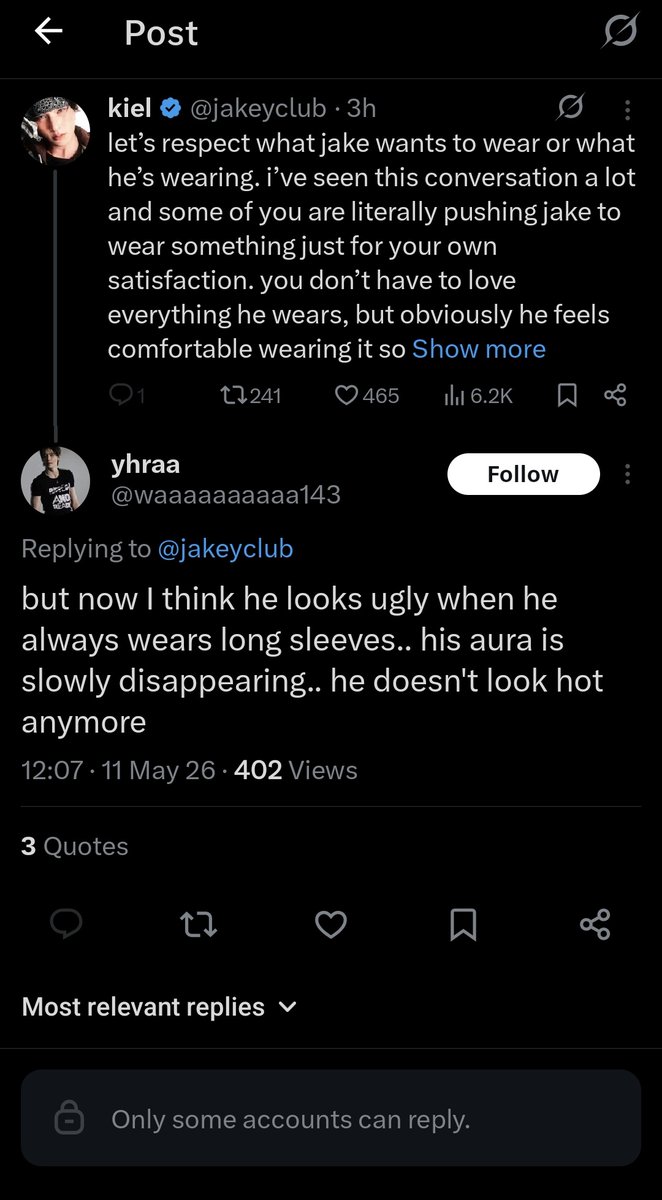 anw callin jk "ugly" "his aura slowly disappearing"? have you ever even seen him irl before talking this boldly? lmao 😂 

he’s naturally attractive, that’s why long sleeves don’t ‘ruin’ anything. not everyone can relate to that level of aura 🤷‍♀️ cz from what i’ve seen, people