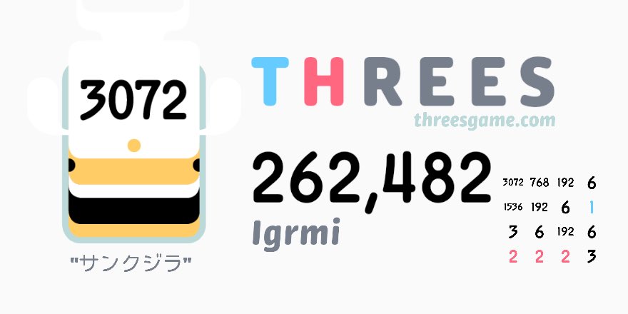 Igrmispm's tweet photo. Threes (@ThreesGame )をプレイして262,482点出したよ！
悲しみ https://t.co/DzfvvjREO3 https://t.co/pns0ezIKWn