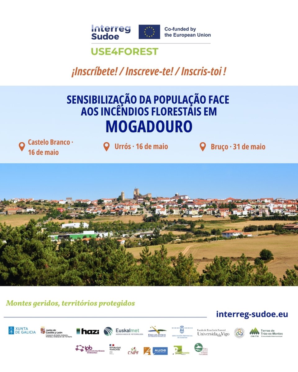 ForestUse470591's tweet photo. 🔥 Acciones de sensibilización en Mogadouro. ¡Anímate! ✍🏼

📍 Castelo Branco. 16 mayo
📍 Urrós. 16 mayo
📍 Bruço. 31 mayo

👨🏼‍🚒 Formaciones sobre uso del fuego, autoprotección y prevención de incendios.

✉️ geral@cim-ttm.pt https://t.co/dWNEmYxfEX