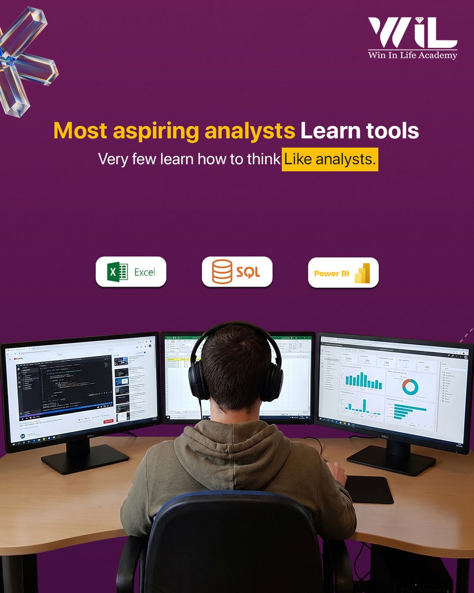 WILAcademy's tweet photo. Most aspiring analysts learn tools…

But very few learn how to think like analysts.

Real data analytics is not just Excel, SQL, or Power BI — it’s about understanding patterns, asking the right questions, and making decisions from data.

 #SQL #Excel #PowerBI #DataScience https://t.co/Tz7uGvSfAY