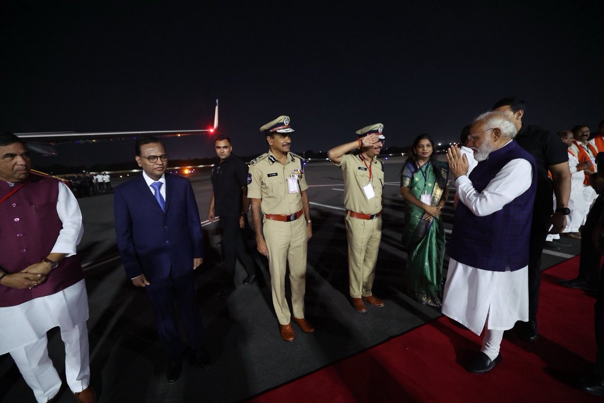 Had the honour of seeing off Hon’ble Prime Minister Shri <a href="/narendramodi/">Narendra Modi</a> Ji at Hyderabad Airport upon the successful completion of his visit to Hyderabad.

The visit was conducted with seamless coordination and comprehensive security arrangements by #TelanganaPolice, reflecting our