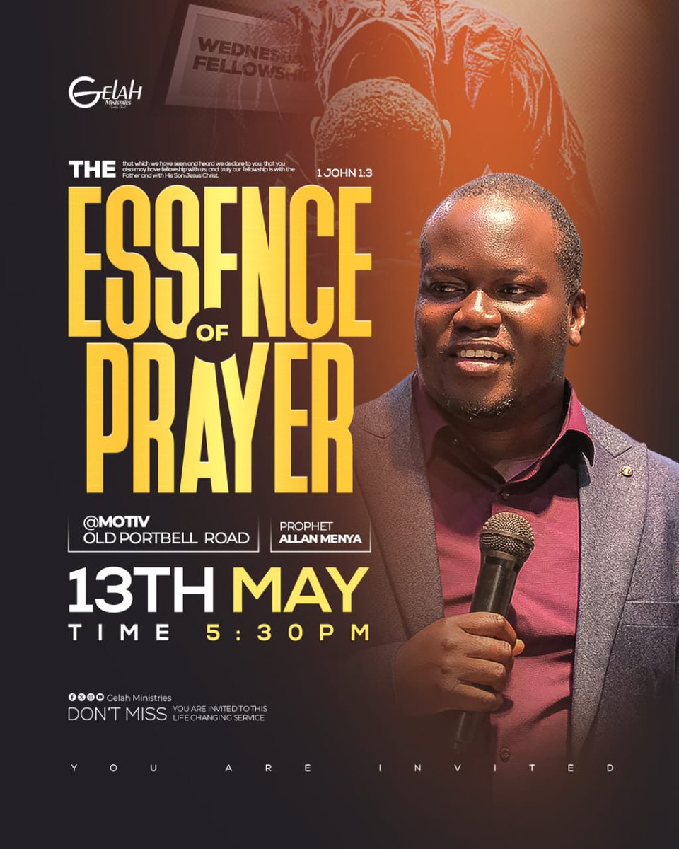 GelahMinistries's tweet photo. 🚨“..that you also may have fellowship with us &amp;truly our fellowship is with the Father &amp;His Son Jesus Christ.” 1 John 1:3
Join us this Wed 13th May at MOTIV, Port Bell Rd for our weekly fellowship with Prophet Allan Menya🕊♥️
#EssenceOfPrayer #GelahMinistries https://t.co/ukUUwjPSOY