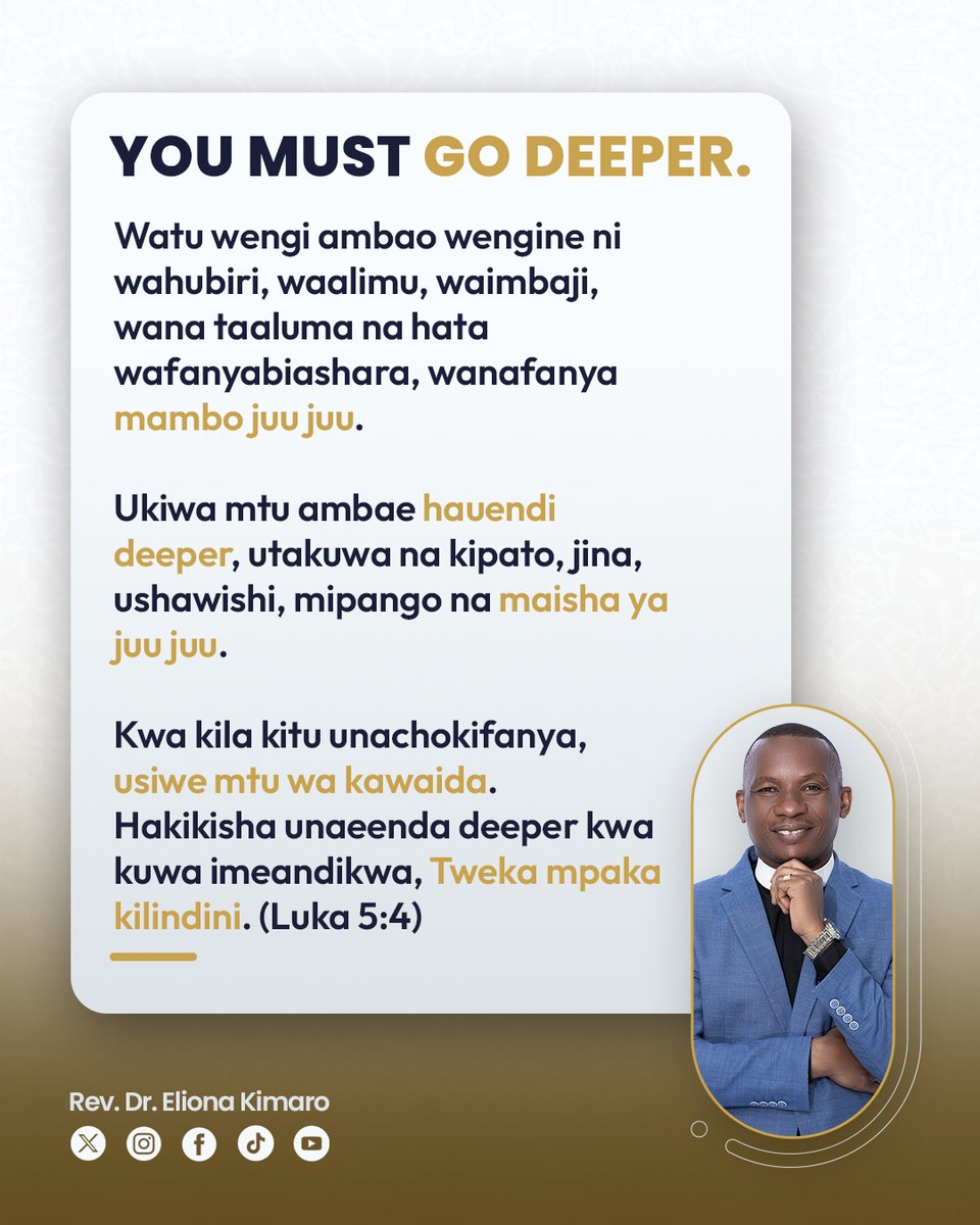 ElionaKimaro's tweet photo. Unapoianza wiki yako leo, ninakuombea usifanye vitu kikawaida, wala juu juu. You must go deeper, na Mungu akusaidie https://t.co/JitnEKWf7S