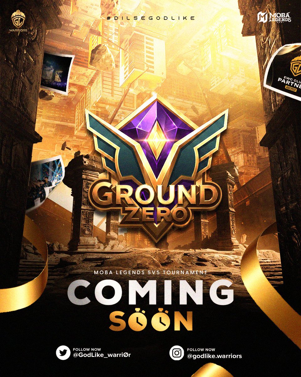 GodLikeWarriors's tweet photo. Get ready for GROUND ZERO, the ultimate MOBA Legends 5v5 Tournament!🌟

 The arena is calling, and only the strongest will survive the chaos.💛

Who is ready to conquer? Tag your squad below! 👇 https://t.co/ZNVqzya6WR