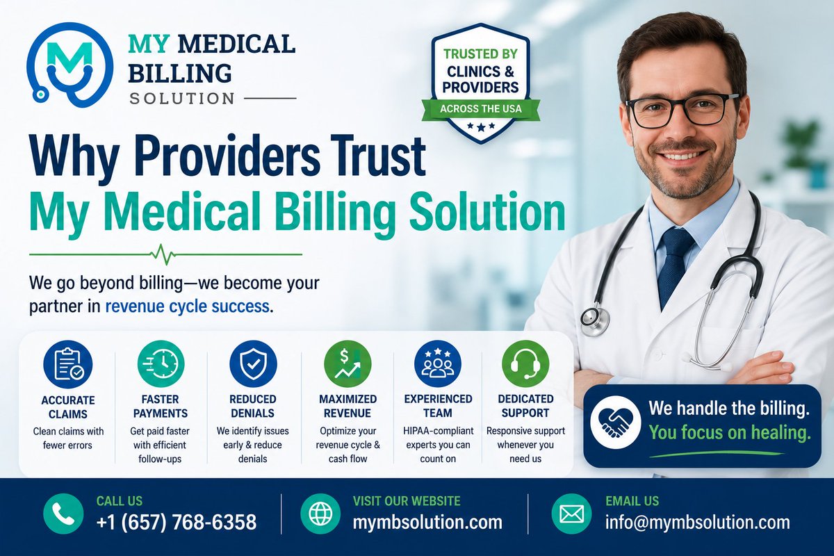 mymbsolution's tweet photo. Why Providers Trust My Medical Billing Solution
#MyMedicalBillingSolution #MedicalBilling #HealthcareBilling #RevenueCycleManagement #RCM #MedicalPractice #HealthcareProviders #ClaimDenials #MedicalCoding #InsuranceClaims #PracticeManagement #HealthcareRevenue #BillingSolutions https://t.co/RyqugbfCLx