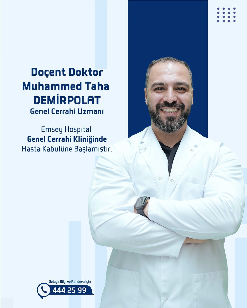 EmseyHospital's tweet photo. Genel Cerrahi Uzmanı Doç. Dr. Muhammed Taha  DEMİRPOLAT Emsey Hospital Genel Cerrahi Kliniğinde hasta kabulüne başlamıştır. https://t.co/oYC5KMO4HF
