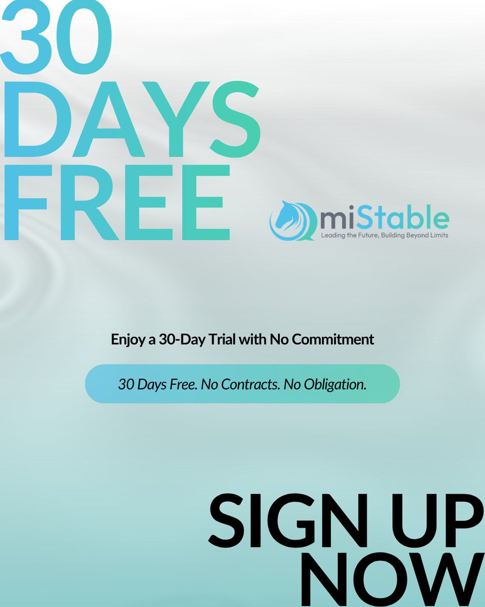 MiStable's tweet photo. ✅ 30-Day Free Trial
✅ No Contracts or Commitment
✅ No Card Details Required
✅ Full Onboarding &amp; Training Included

Experience a faster, cleaner, and more powerful way to work with miStable.
🔗 SIGN UP ➡ https://t.co/YwJEhqkCTg https://t.co/Q3ffnlb5Oz