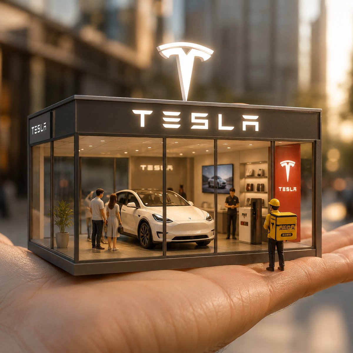Surreal Miniature Tesla Showroom
