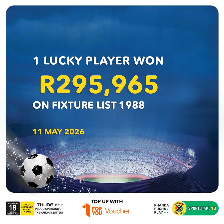 sa_lottery26's tweet photo. Here are the #SPORTSTAKE13 #FixtureResults, #Dividends for list 1988 & #Fixturelist 1989 with an estimated Jackpot of R120,000. Congratulations to the winner of R295,965. You are #InjaYeGame
Players must be 18 years or older, play responsibly. https://t.co/1FKa33xomC