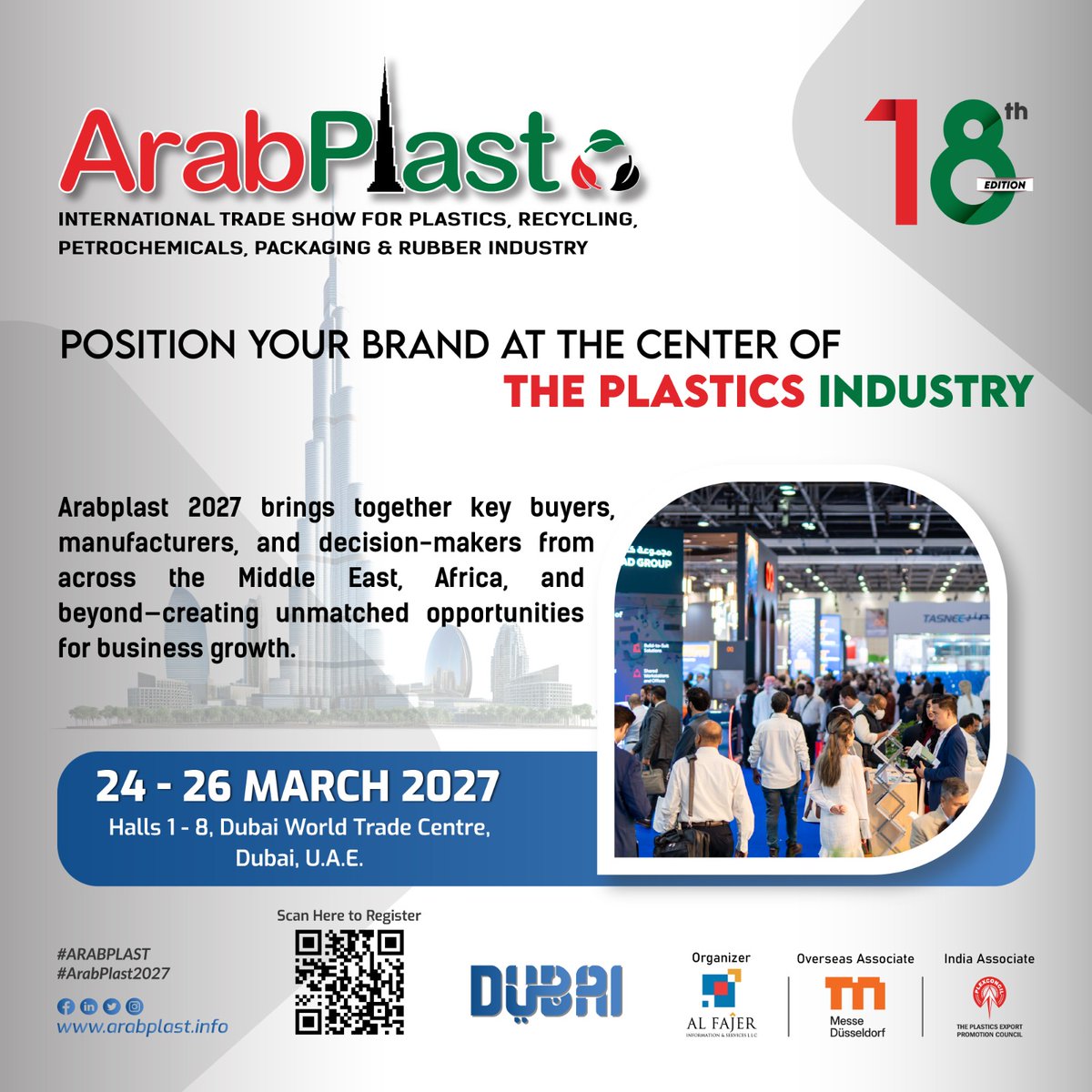 POLYMERUPDATE's tweet photo. Arabplast 2027 – The Right Platform for Growth, Innovation & New Materials

Whether you are looking to expand your market reach, introduce new products, or stay ahead of industry trends, Arabplast 2027 provides the ideal environment to achieve your goals.

Secure your space today and position your brand at the forefront of innovation and growth in the plastics industry

https://t.co/UZynvq1O01
@ArabplastDubai 

#Arabplast #Arabplast2027