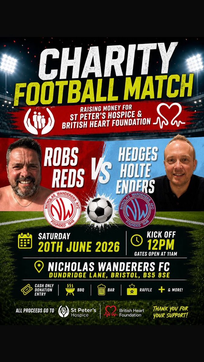 CraigDomone's tweet photo. The second annual charity game between Rob’s reds and Hedges Holtenders takes place this June. 

The main objective is to ensure two much loved, deeply missed and great characters are never forgotten. https://t.co/M9uCxeFHbE