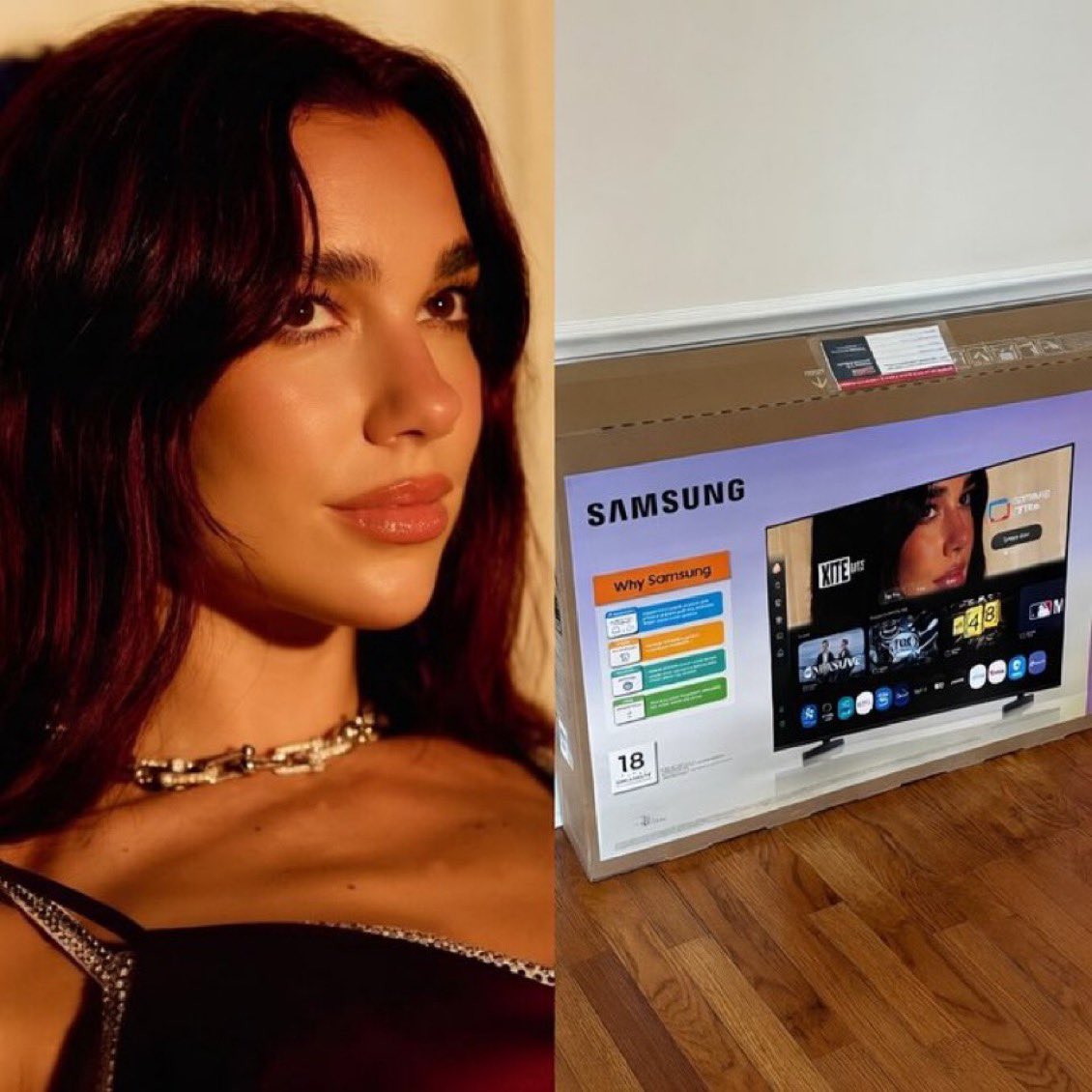 MooCrewMedia's tweet photo. Dua Lipa is suing Samsung for $15 million after her photo appeared on TV boxes without permission https://t.co/pyUGdzrzpJ