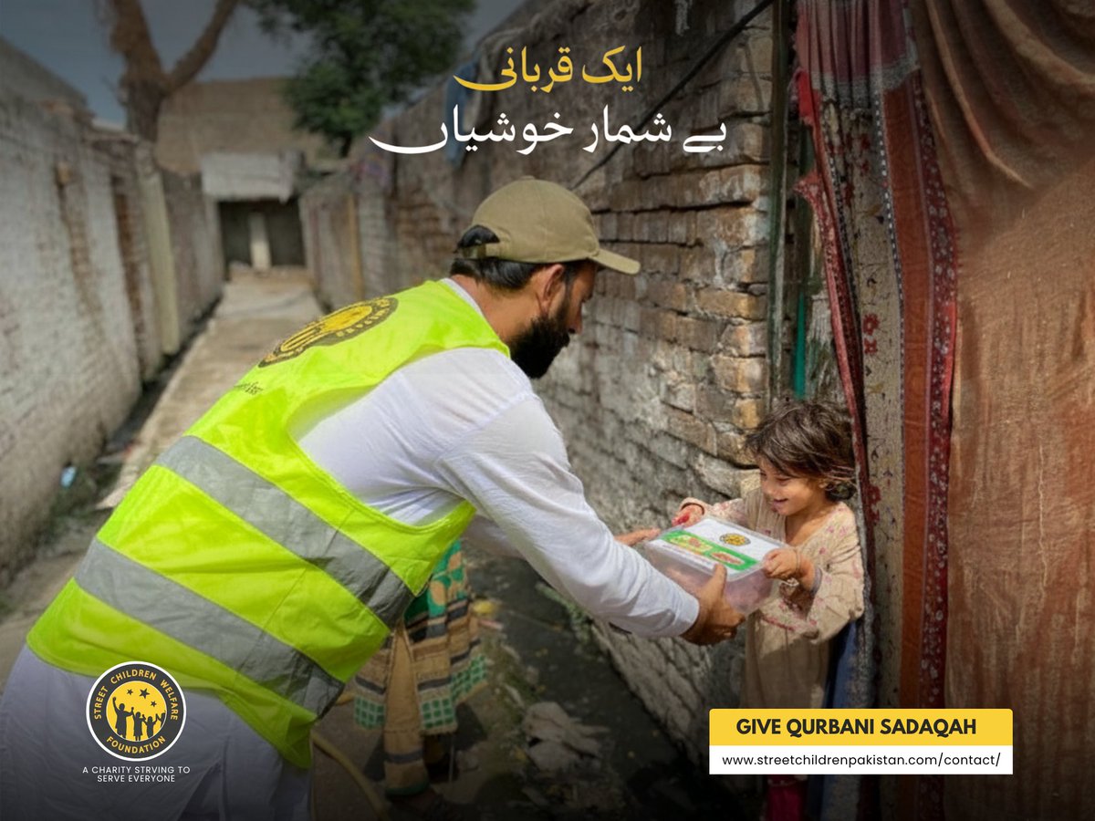 SCWF__'s tweet photo. Your Qurbani can bring relief and joy to families in need this Eid. Share the blessings of this sacred act and help place food on someone’s table.

Be part of our Qurbani Sadaqah.

Donate Now:
Street Children Welfare Foundation
Meezan Bank
A/C # 03040111993754 https://t.co/VwbOQPhDcN
