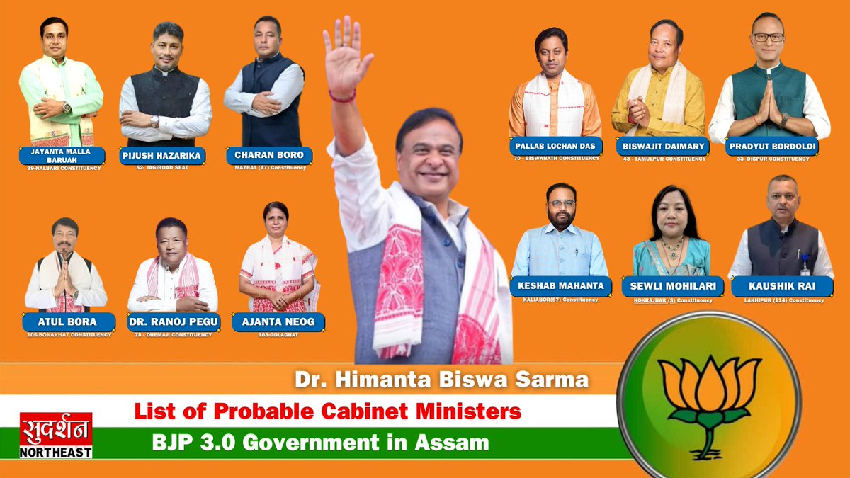SudarshanNewsNE's tweet photo. Will this be the final power-packed team for Assam’s next chapter?
Sources indicate these names are under consideration. Official confirmation is still awaited.
#Assam #HimantaBiswaSarma #AssamCabinet #BJP #AssamPolitics #AssamElection #NDA @BJP4Assam @BJP4India @NitinNabin @CMOfficeAssam