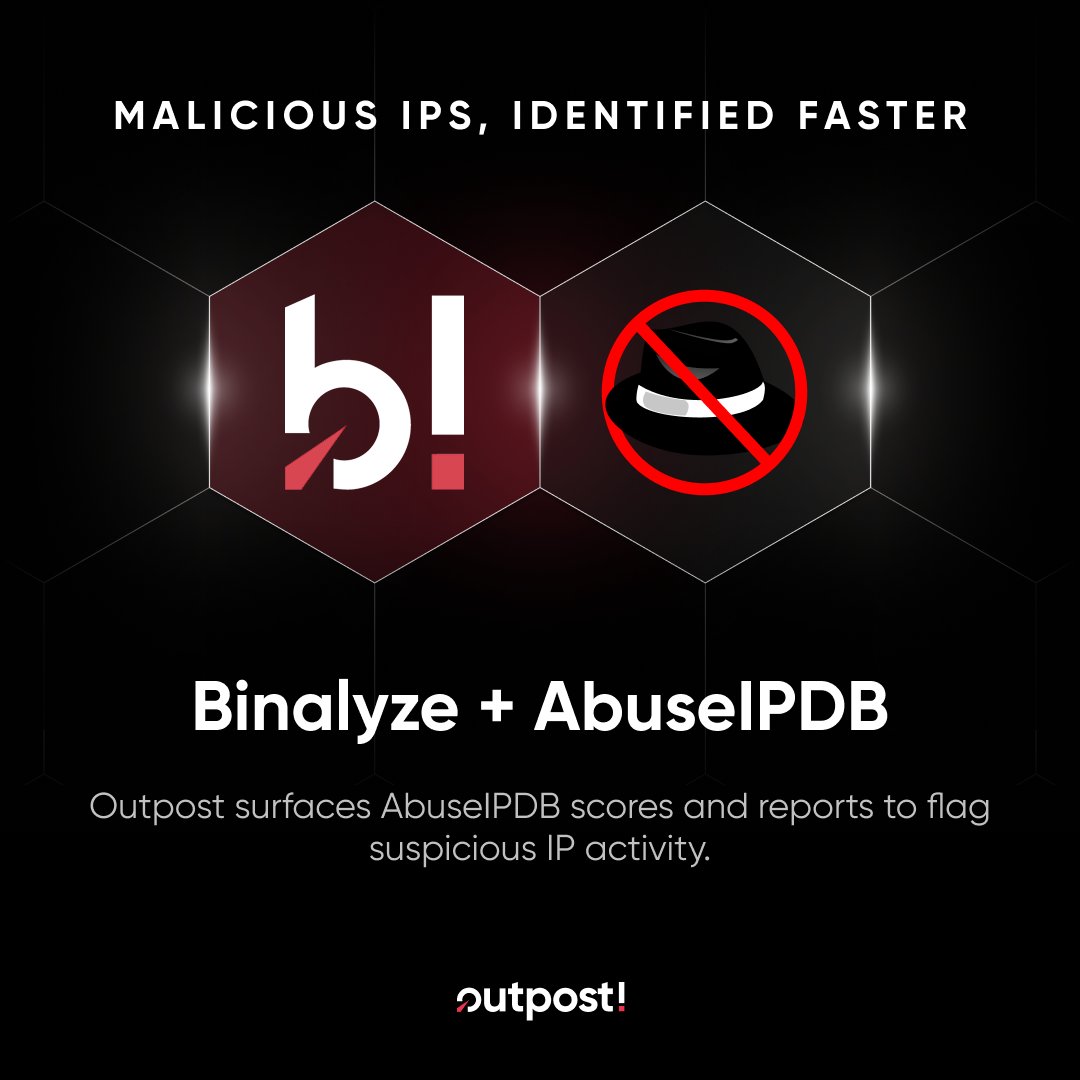 binalyze's tweet photo. Cut IP lookups from 90 minutes to seconds. Binalyze Outpost brings @AbuseIPDB and 19+ intel sources right to your workflow. Free for all users. Try it: https://t.co/FsSMQEX83Z

#SOC #ThreatIntelligence #CyberSecurity #IncidentResponse #BinalyzeOutpost #IPReputation #AlertTriage https://t.co/rmSPelF0K5