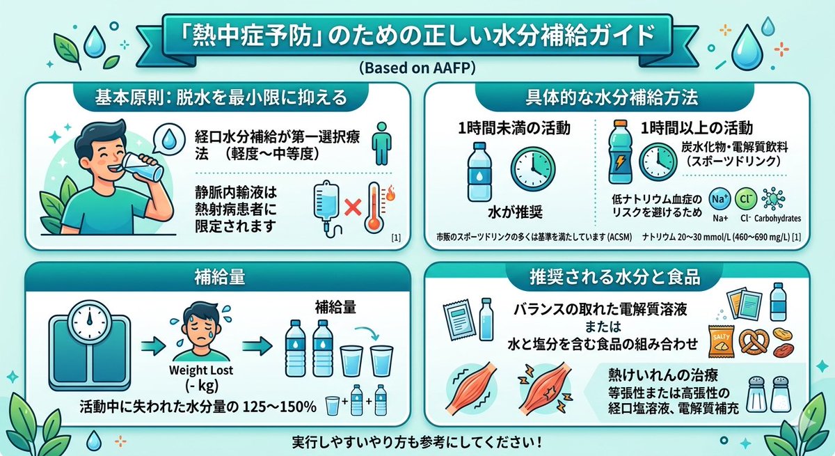dai217S's tweet photo. 最近のかなり暑い夜、頭痛が続きお茶を飲んだら落ち着いた経験をしました。
きっと熱中症だったのでしょう。

水分補給の基本原則として、アメリカでは
・1時間未満の活動には水が推奨
・1時間以上の活動には炭水化物・電解質飲料を使用

みなさんも水分、塩分摂取をこまめに摂取
#熱中症　#夜間 https://t.co/YibnmpBUEZ