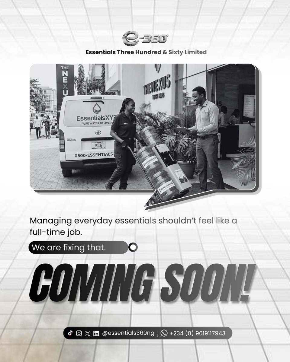 Essentials360ng's tweet photo. Managing your everyday essentials is about to become simpler, faster, and stress-free with Essentials360.

From convenience to reliability, we are building solutions designed around your daily needs.

Stay tuned - we are just getting started!.

#ComingSoon #Essentials360 https://t.co/CZStBMvrms