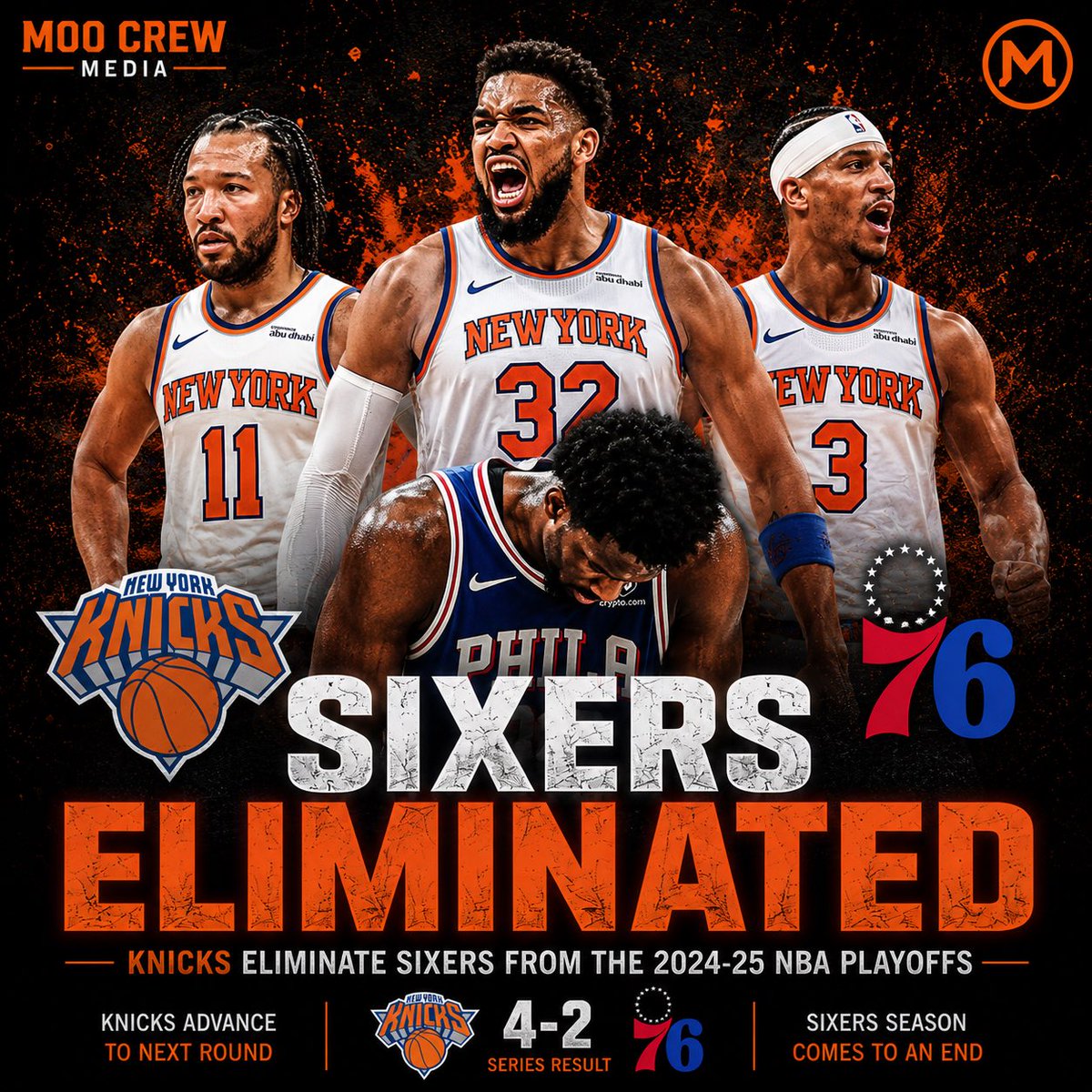 MooCrewMedia's tweet photo. The New York Knicks officially sent the Philadelphia 76ers home after a dominant playoff series performance. @nyknicks https://t.co/6SeTqVtJfP