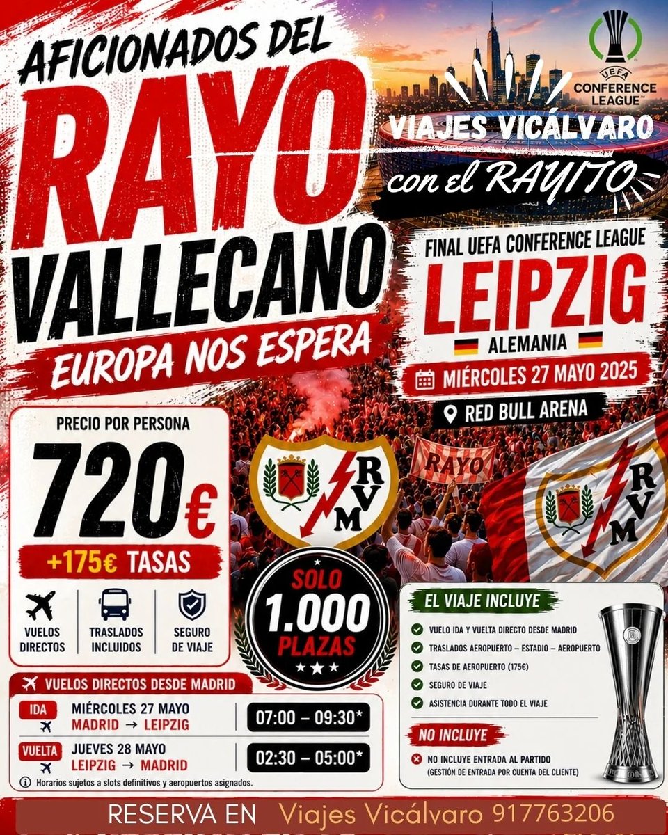 SergiNene's tweet photo. Hola rayistas. Si no sabéis dónde conseguir el vuelo para la final de Conference del @RayoVallecano contra @CPFC, Viajes Vicálvaro tienen oferta para 2500 plazas en Chárter, con vuelo y traslados.Os paso información: @blasradio @AS_MMartin @MarcosdVicente @OscarEgido @SergioNavaD https://t.co/cYQW1FQSM7