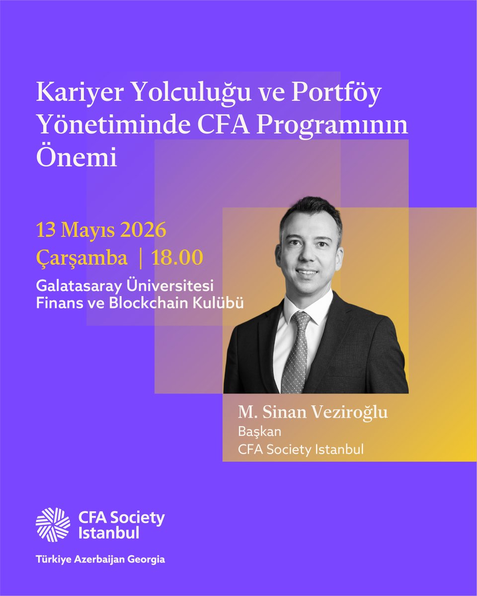 CFAIstanbul's tweet photo. Başkanımız M. Sinan Veziroğlu, 13 Mayıs Çarşamba günü saat 18.00’da Galatasaray Üniversitesi Finans ve Blockchain Kulübünün davetlisi olarak “Kariyer Yolculuğu ve Portföy Yönetiminde CFA Programının Önemi” konularında konuşma yapacaktır. 

Tüm katılımcılara verimli ve ilham verici bir etkinlik diliyoruz.

Kayıt linki: https://t.co/s1IIqNIVQR