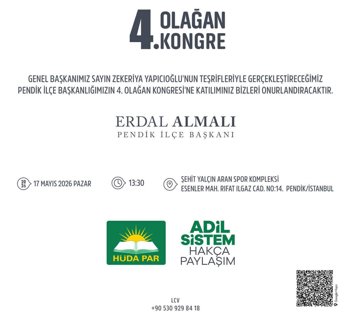 Erdal_Almali's tweet photo. HÜDA PAR Pendik İlçe Teşkilatı 4. Olağan Kongremizi gerçekleştiriyoruz.
Birlik, kardeşlik ve ortak hedefler doğrultusunda yeni dönem yol haritamızı belirleyeceğimiz kongremize tüm halkımız davetlidir.

Genel Başkanımız Sn. Zekeriya Yapıcıoğlu’nun teşrifleriyle.
#HÜDAPAR #Pendik https://t.co/ZfIvn8BZn3