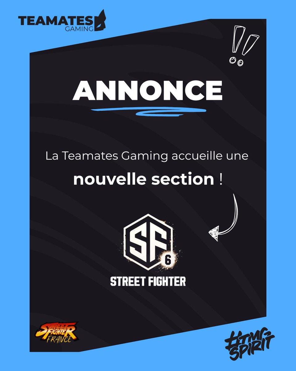 TeamatesG's tweet photo. 🚨 NOUVELLE SECTION 🚨

Nous sommes fiers d’annoncer l’ouverture de notre section Street Fighter 6 !

Merci à la communauté @Streetfighter_f pour leur aide et leur accompagnement lors du recrutement de nos joueurs 🙏

#StreetFighterFrance https://t.co/Bdb8ZxPRdI https://t.co/MNYqIGmtho
